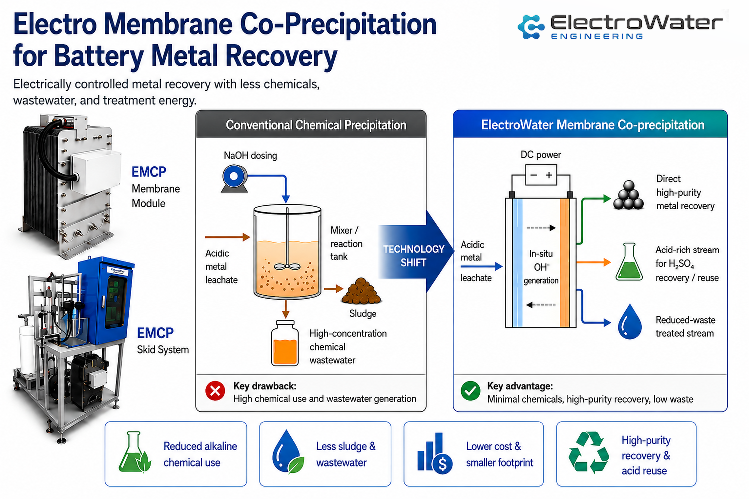 Comparison of conventional chemical precipitation and ElectroWater membrane co-precipitation